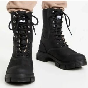 New Ganni shearling combat boots - lug sole lace-up - grunge Unisex - Size 11